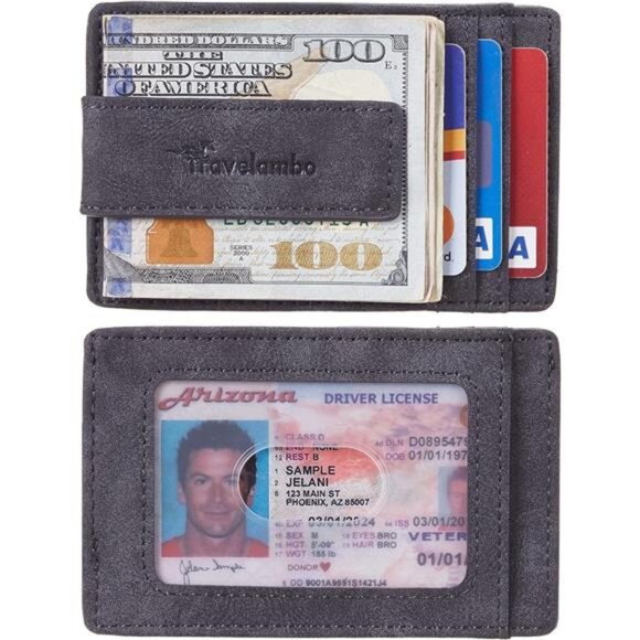 Mens Slim Wallet RFID Money Clip Front Pocket Leather Card Holder Minimalist - Picture 3 of 6